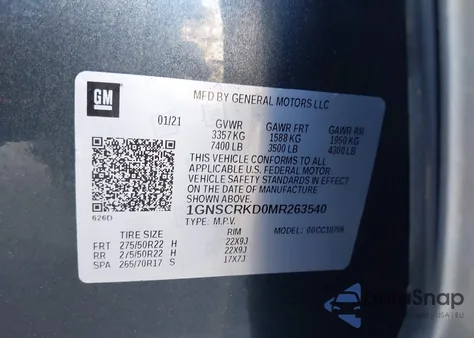 2021 Chevrolet Tahoe 2Wd Rst из США, поврежденный, VIN 1GNSCRKDOMR263540